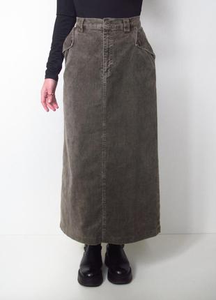 Вельветовая длинная  юбка хаки💚3 фото