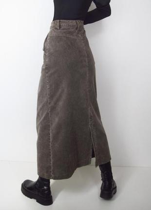 Вельветовая длинная  юбка хаки💚5 фото