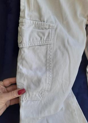 Denim брюки карго с карманами 100% натуральный хлопок коттон молочный  straight із накладними кишенями8 фото