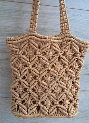 Вязаная сумка макраме золото сумка вязанная