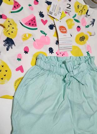 Набор шорты и футболка с фруктами 68 см cool club доя девочки яркий костюм4 фото
