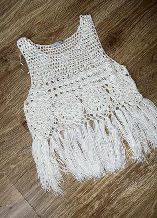 Майка топ вязаная с бахромой бохо