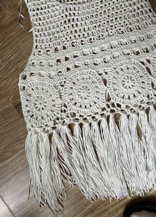Майка топ вязаная с бахромой бохо