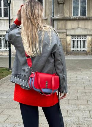 Стильная трендовая женская сумка багет джинс и экокожа5 фото