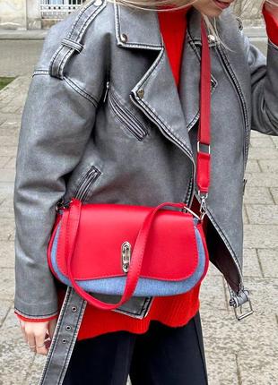 Стильная трендовая женская сумка багет джинс и экокожа