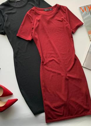 👗обалденное базовое бордовое платье в рубчик/облегающее марсаловое платье миди лапша👗6 фото