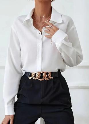 Сатиновая плотная рубашка свободного кроя шёлковая удлинённая рубашка блузка сатиновая блуза5 фото