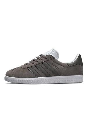 Мужские кроссовки adidas originals gazelle gray серые замшевые повседневные кеды адидас газели