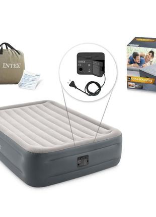 Надувне ліжко-матрац intex з вбудованим електричним насосом сіро-бежевий 6941057417653