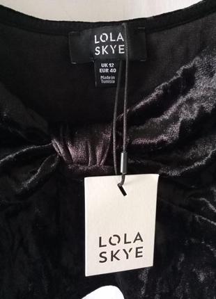 Lola skye кроп-топ стрейч велюр чорний рукав ліхтарик6 фото