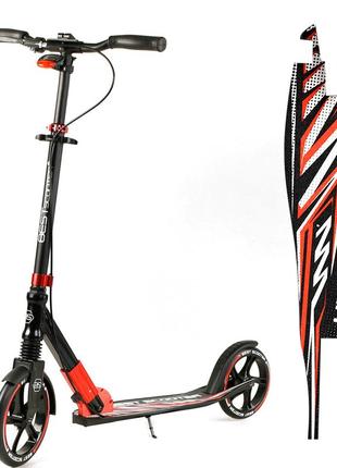 Самокат scooter с фарой и амортизатором черно-красный 6900083003551