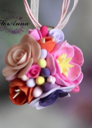 Сережки і кулон з квітами з полімерної глини "асорті"3 фото
