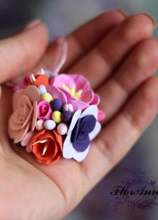Сережки і кулон з квітами з полімерної глини "асорті"4 фото