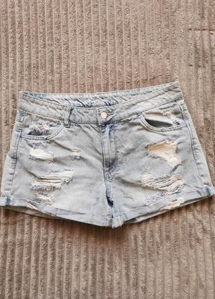 Шорти джинсові h&m жіночі короткі блакитні рвані з потертостями