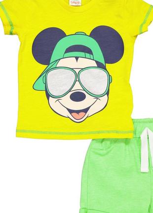 Комплект (футболка, шорты) mickey mouse 68-74 см (6-9 мес) disney mc17271 желто-салатовый 86911098754193 фото