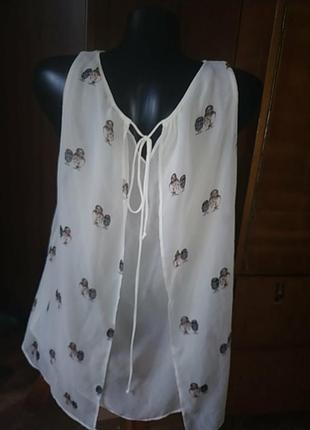 Оригинальная двухслойная блузка с совами3 фото