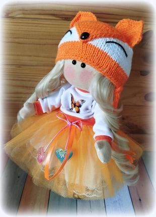 Інтер'єрна текстильна лялька лисичка, подарункова, іграшка, ручна робота, висота 31 см3 фото