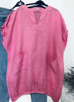 Стильна жіноча блуза туніка батал льон1 фото