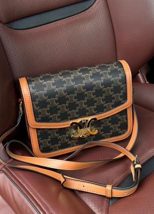 Сумка кросс боди premium 1:1celine teen triomphe bag in triomphe canvas and calfskin tan8 фото