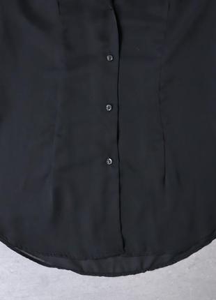 Женская приталенная легкая прозрачная шифоновая рубашка-блуза sisley. большой воротник, вырез под декольте. манжети на шнурках. vintage retro h&m7 фото