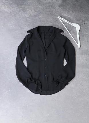 Женская приталенная легкая прозрачная шифоновая рубашка-блуза sisley. большой воротник, вырез под декольте. манжети на шнурках. vintage retro h&m2 фото