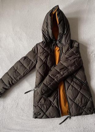 Куртка двойная зимняя теплая унисекс оранжевая3 фото