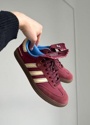 Шикарные женские кроссовки adidas samba x wales bonner red fox бордовые