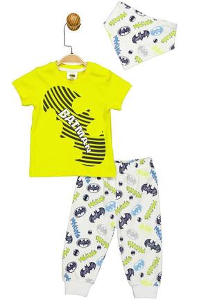 Комплект (футболка, штани, бандана) batman 62-68 см (3-6 міс) cimpa bm17297 біло-жовтий 8691109873910