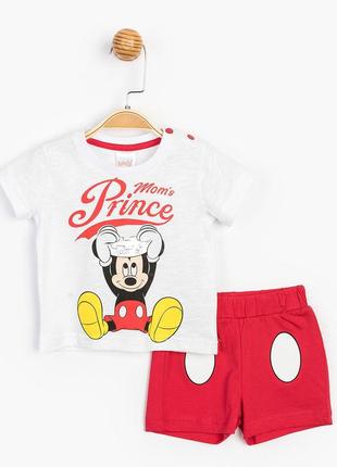 Комплект (футболка, шорти) mickey mouse 80-86 см (12-18 міс) disney mc15597 біло-червоний 8691109782397