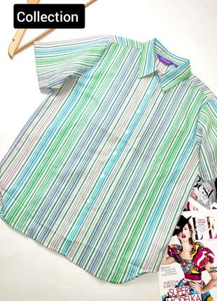 Рубашка женская с короткими рукавами зеленого цвета в полоску от бренда collection 141 фото