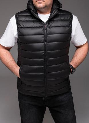 Мужская жилетка с капюшоном батал черная2 фото