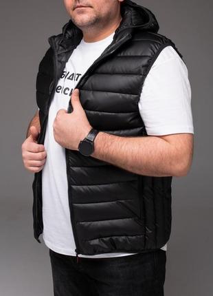 Мужская жилетка с капюшоном батал черная9 фото