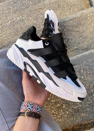 Крутые мужские и женские кроссовки adidas niteball black white чёрно-белые