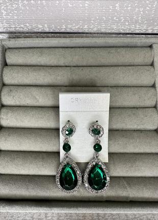 Сережки зелений камінь3 фото