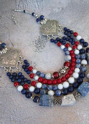 Намисто з лазуриту, коралу, агату, содаліту " на івана купала"