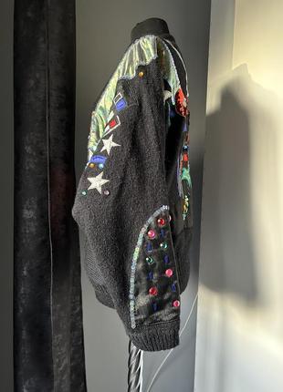 Шикарный винтажный бомбер с вышивкой бисером и панно5 фото