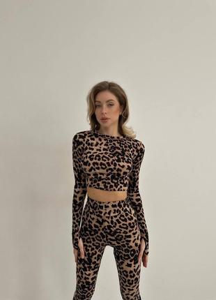 Леопардовый костюм с лосинами и топом / спортивный костюм лосины + топ леопард6 фото