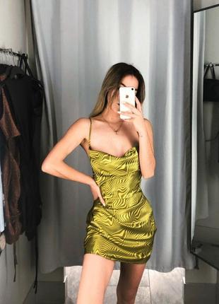 Платье-комбинация от h&m с открытой спиной, платье в бельевом стиле зелено-коричневое