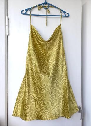 Сукня-комбінація від h&m з відкритою спиною, плаття в білизняному стилі зелено-коричневе4 фото