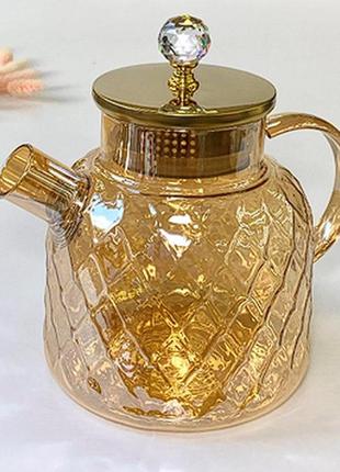 Скляний чайник для заварки бурштиновий ромбус 1500 мл