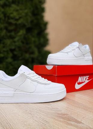 Жіночі шкіряні кросівки nike air force 1 shadow full white найк форси шадоу білі