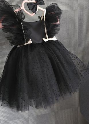 Дуже гарна маленька чорна сукня святкова пишна дитяча сукня 74 86 92 98 104 110 116  для дівчинки на день народження свято балет чорний лебідь7 фото