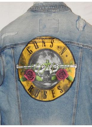 Merch джинсовая куртка distressed h&m guns n roses blue denim jacket divided