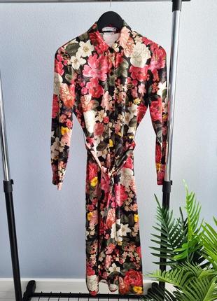 Цветочное платье миди с поясом6 фото