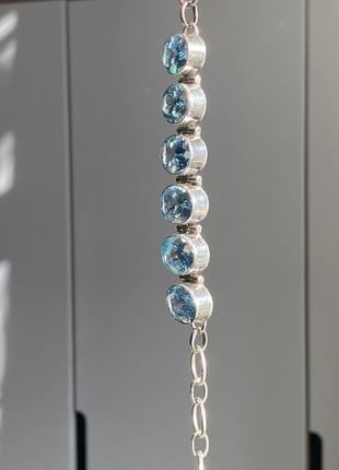 Срібний браслет з топазами натуральний камінь блакитний топаз3 фото