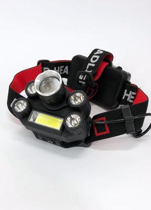 Світлодіодний ліхтарик налобний bailong bl-t64-t6+4xpe+cob, водонепроникний ліхтарик, ліхтарик zk-826 налобний led7 фото