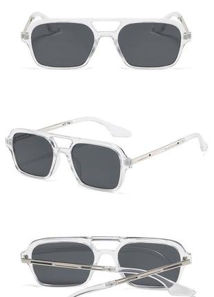 Солнцезащитные очки с двойной переносицей унисекс  прозрачный с серым (0681)3 фото