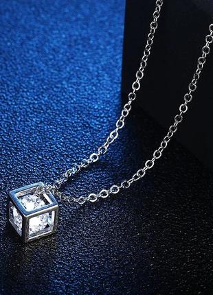 Стильний сріблястий підвіс ланцюжок чокер кольє кулон куб геометрія кристал3 фото