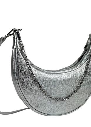 Женская серебристая сумка полукруглой формы firenze italy f-it-98103s-s