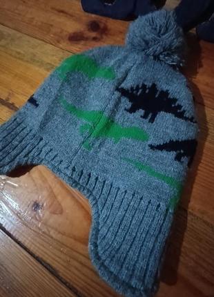 Тепла демісезонна шапка з динозаврами5 фото